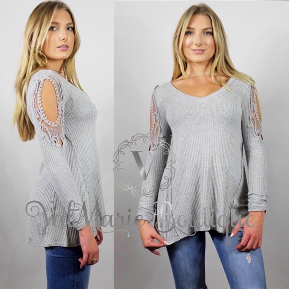 The best waffle Knit cold shoulder top - Picture 2 of 3